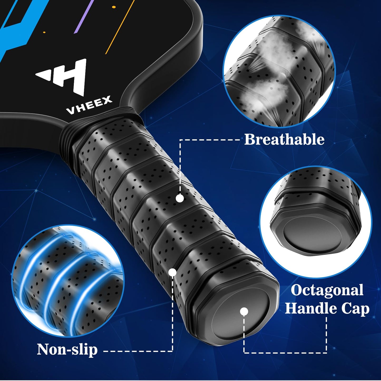 VHEEX Pickleball Paddles Set of 4, Carbon Fiber Pickle Ball Paddle Set, Lightweight Indoor Outdoor Play Rackets Equipment 4 Pack with 4 Balls & Bag Family Beginner Gift Men Women Kids Adult