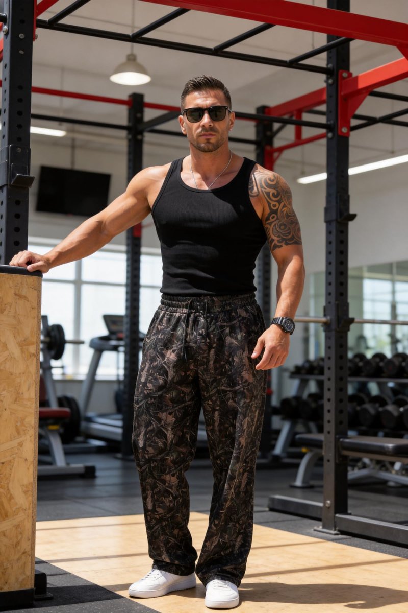 Piuntersite Men's Camo Sweatpants Loose Fit Joggers with Elastic Waist Pockets Quick-Dry Hunting Hiking Workout Athletic Pants Brown L
