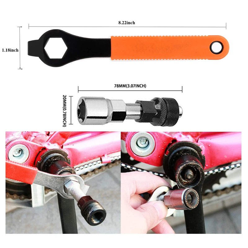 8Pcs Bike Tool kits set, ATGRS 3 in 1 Multi Bike Cassette Removal Tool with Chain Whip and Auxiliary Wrench & MTB Bracket Removal, Crank Puller Tool + 16mm Spanner, Portable Emergency Accessories Kit