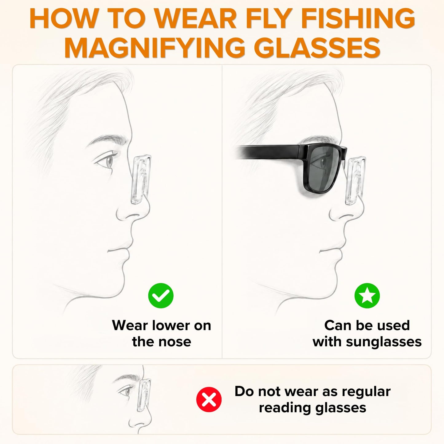 Fly Fishing Magnifying Glasses - Clip-on nose, Magnetic Release and One-Handed Use. 8295