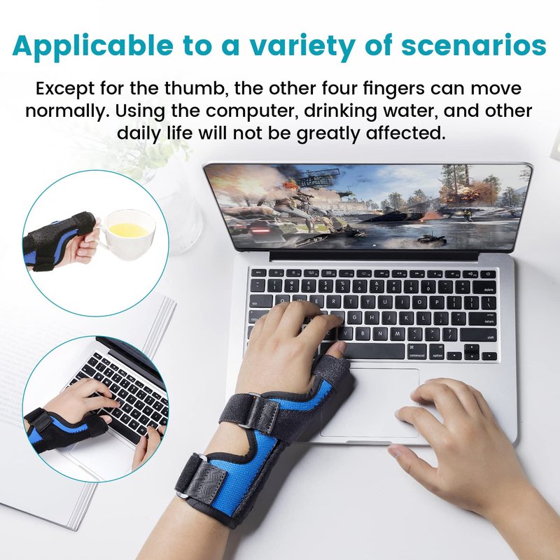 DrFinger Thumb Spica Splint Brace fit Left & Right Hand, Trigger Thumb and Wrist Support, Thumb Immobiliser for De Quervains Tenosynovitis Tendonitis, Broken Thumb Stabilizer, for Women & Men- S/M
