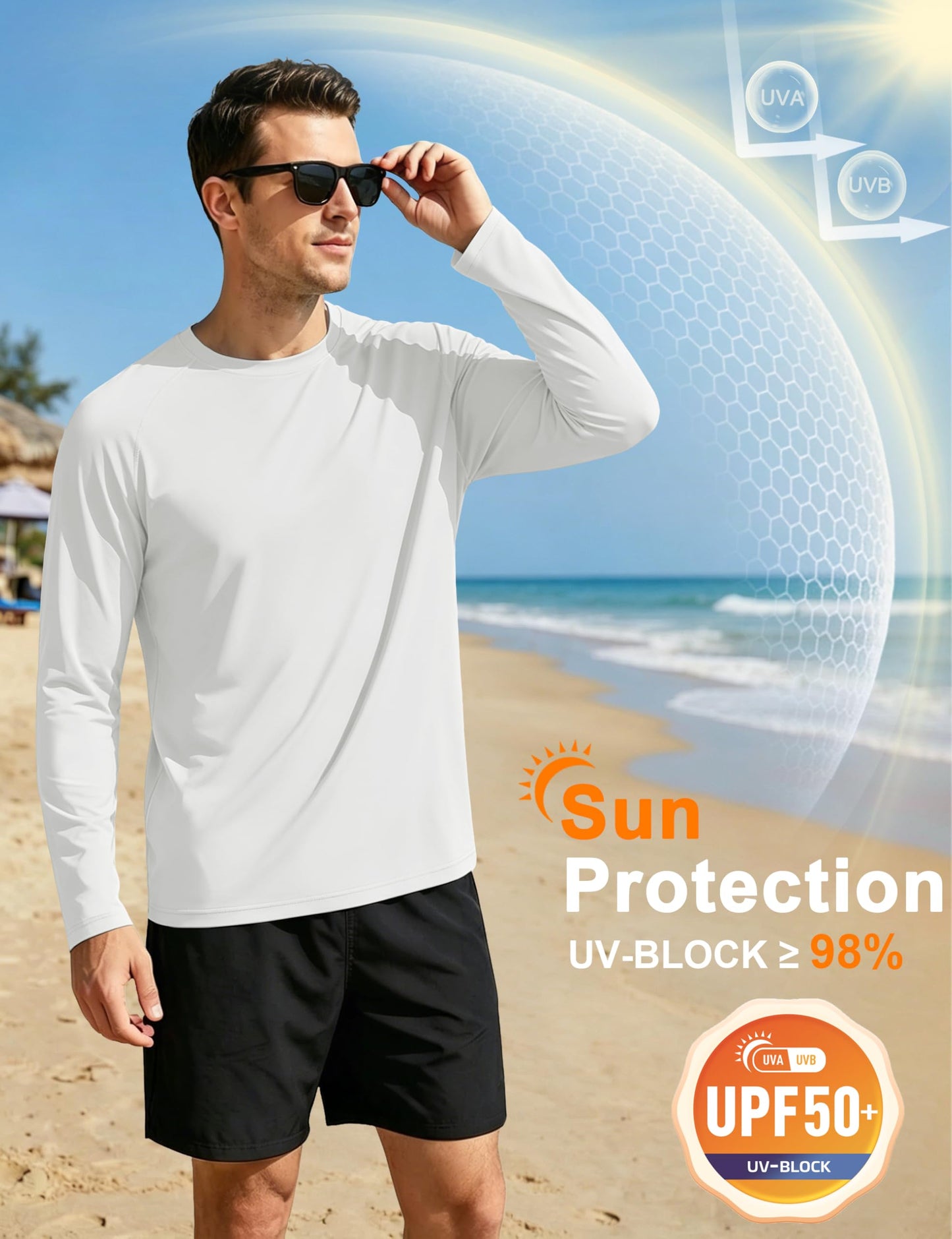MAGCOMSEN 2 Pack Men's Long Sleeve Shirts Sun Protection UPF 50+ UV SPF Dry Fit T-Shirt for Swim Athletic White L
