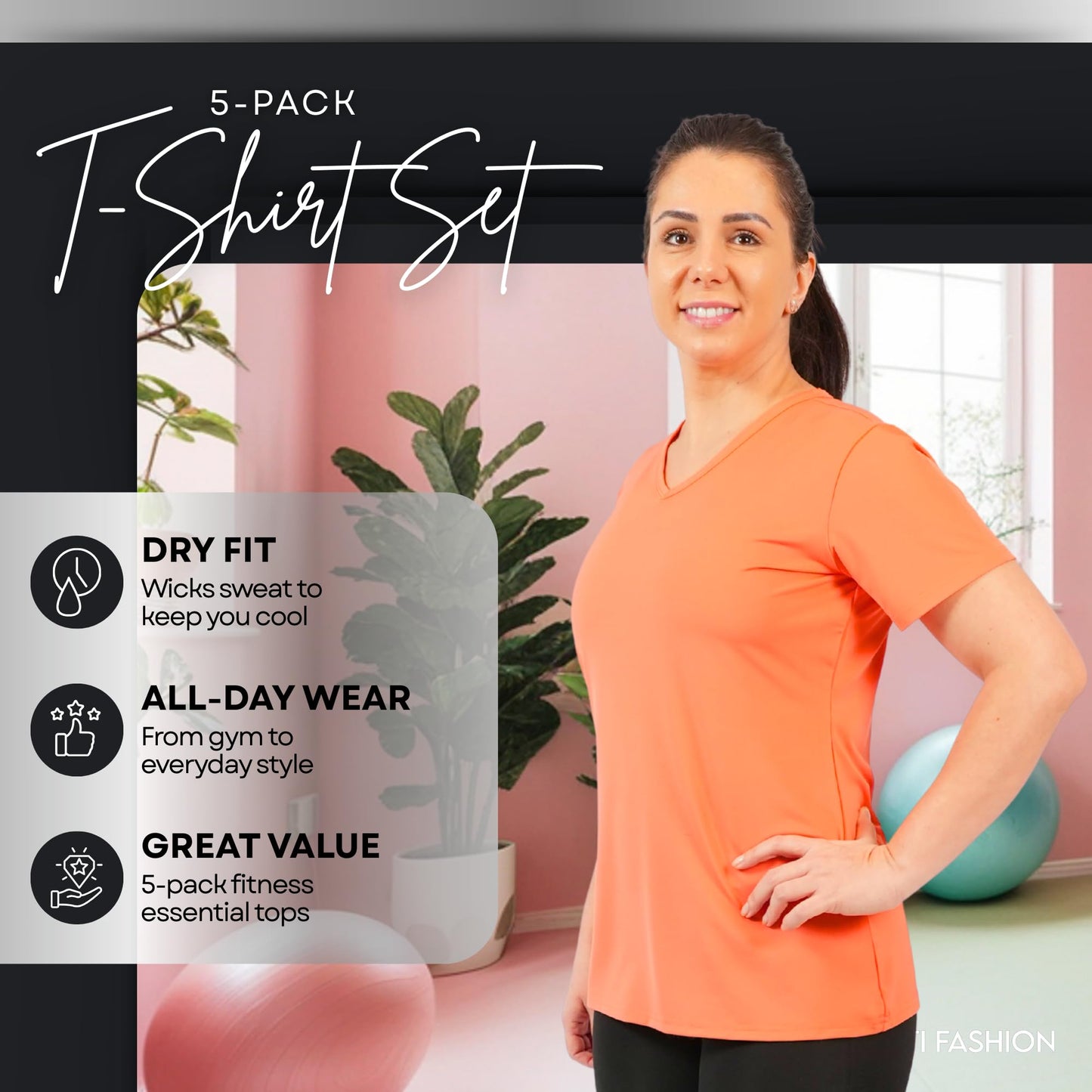 Lati Fashion 5 Pack Dry Fit Shirts for Women Workout Tops Short Sleeve V Neck Womens T Shirts for Yoga Running Pilates S-3X (US, Alpha, X-Large, Regular, Regular, Set3)