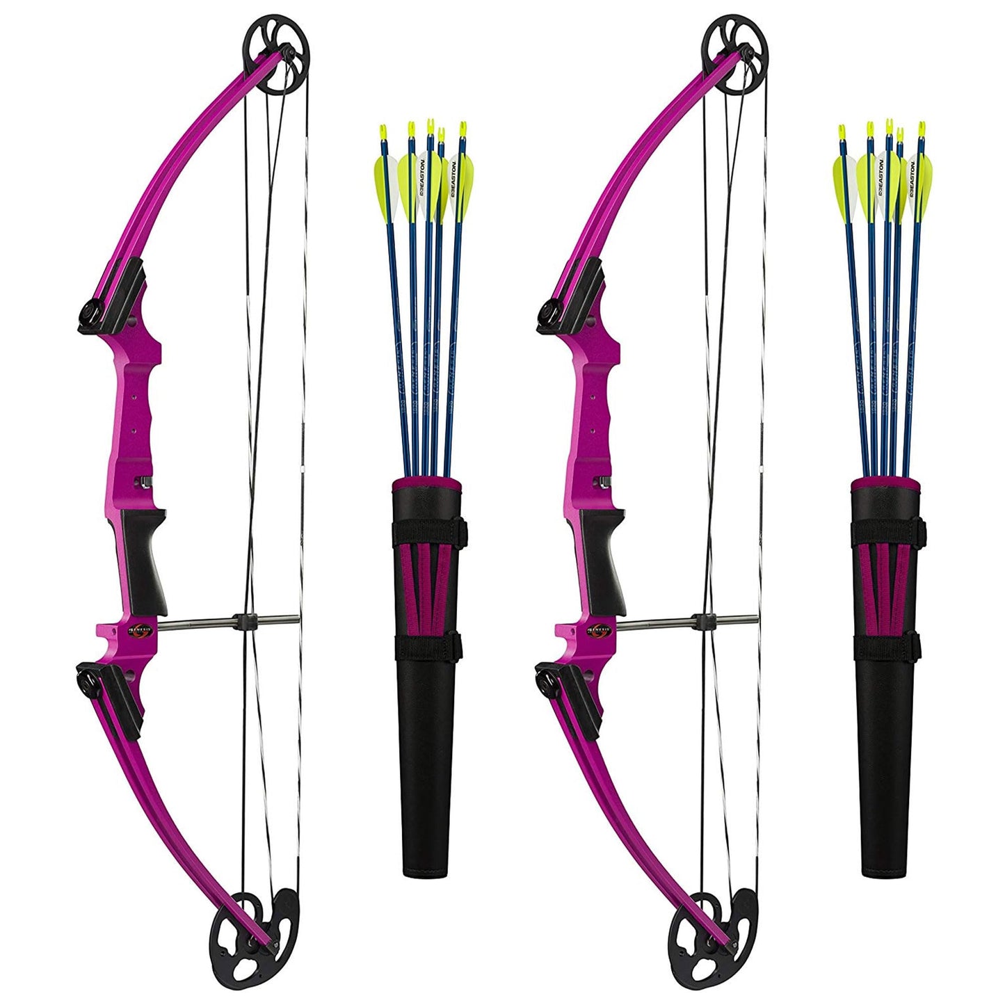 Genesis Archery Compound Bow Archery Kit w/Adjustable Draw Length 15" to 30" & Adjustable Draw Weight 10 to 20 Pounds for Left-Handed, Purple (2 Pack)
