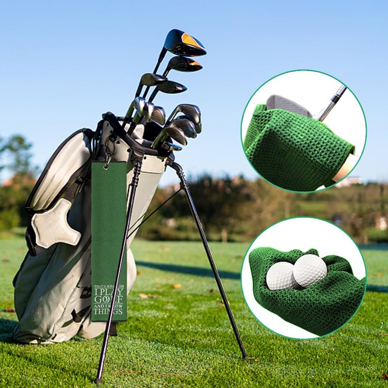 WUUCKOO That's What I Do I Play Golf and I Know Things Embroidered Green Golf Towel, Funny Golf Towel for Golf Bag with Clip, Thanksgiving Birthday Retirement Gift for Grandpa Dad Golfer Golf Lover