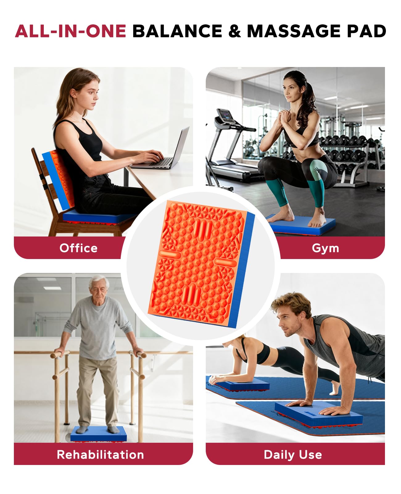 HAPBEAR Exercise Balance Pad - 15"x12" Non-Slip Textured Foam Balance Pad with 2-in-1 Stability & Massage - 2.2" Thick TPE Layer with Soft Cushioning + EVA Massage Layer for Physical Therapy, Core Training & Massage