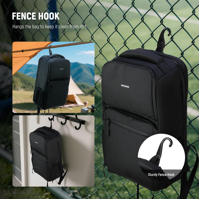 NEEWER Pickleball Bag for Men/Women, Holds 4-10 Paddles/6 Pickle Balls/Size 16 Shoes, Water Resistant Accessories Backpack with Shoe Compartment, Fence Hook, Side Pockets, Rubber Feet, PB01B