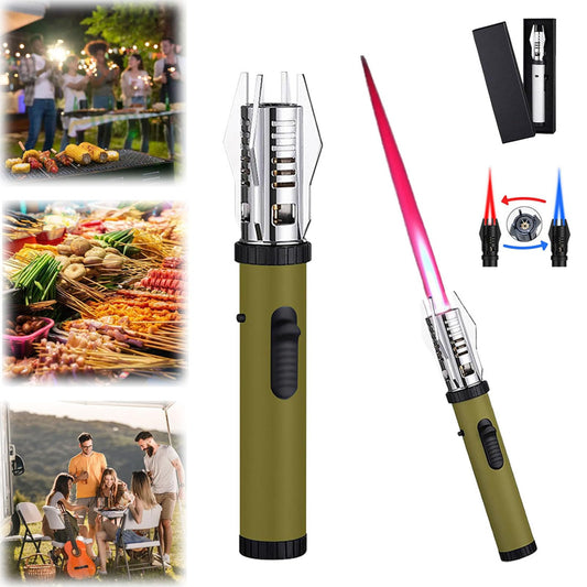 Camping Outdoor Windproof Straight Flame Lighter, Metal Straight Torch Blue Flame Lighter, Lightsaber Lighter, High Temperature Spitfire Household Kitchen Torch Lighter (Green)