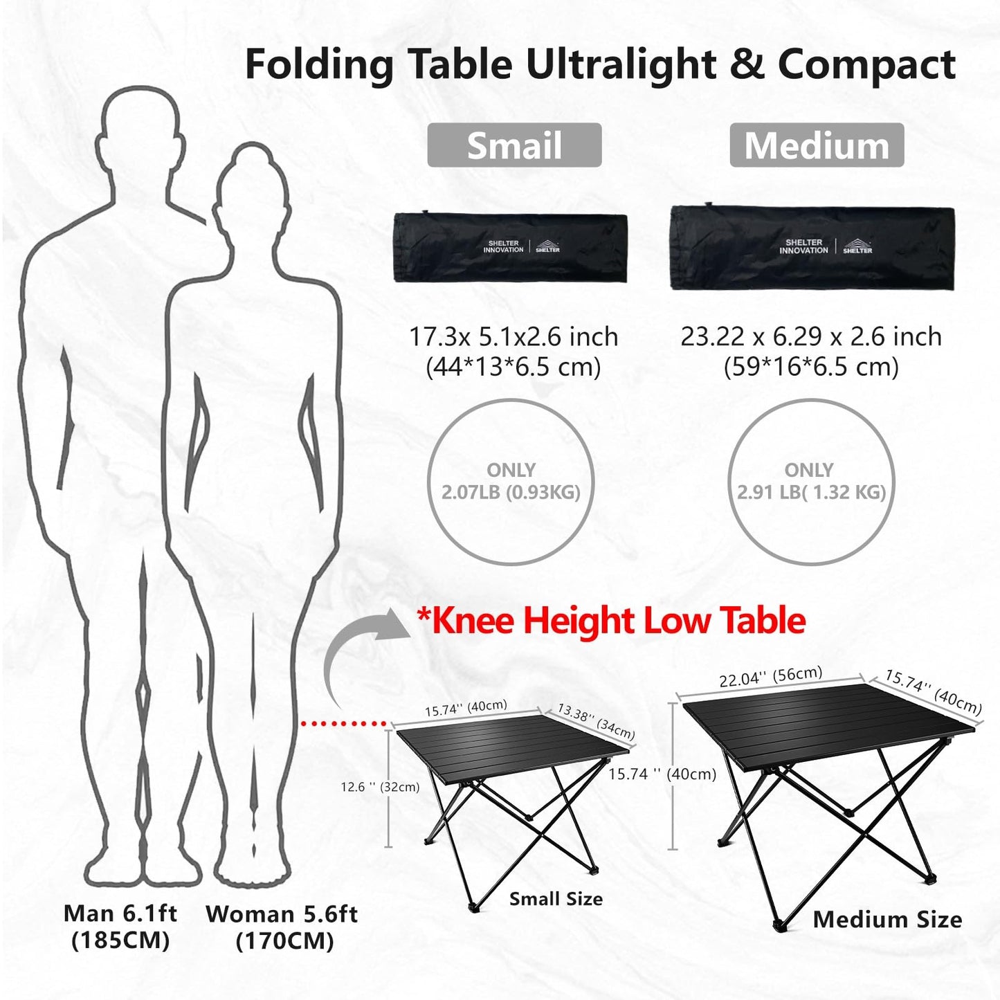 SHELTER Camping Side Table, Compact Folding Camp Table, Foldable Camping Tables with Carry Bag, Portable Aluminum Table for Hiking,Picnic,BBQ,Travel, Beach Table