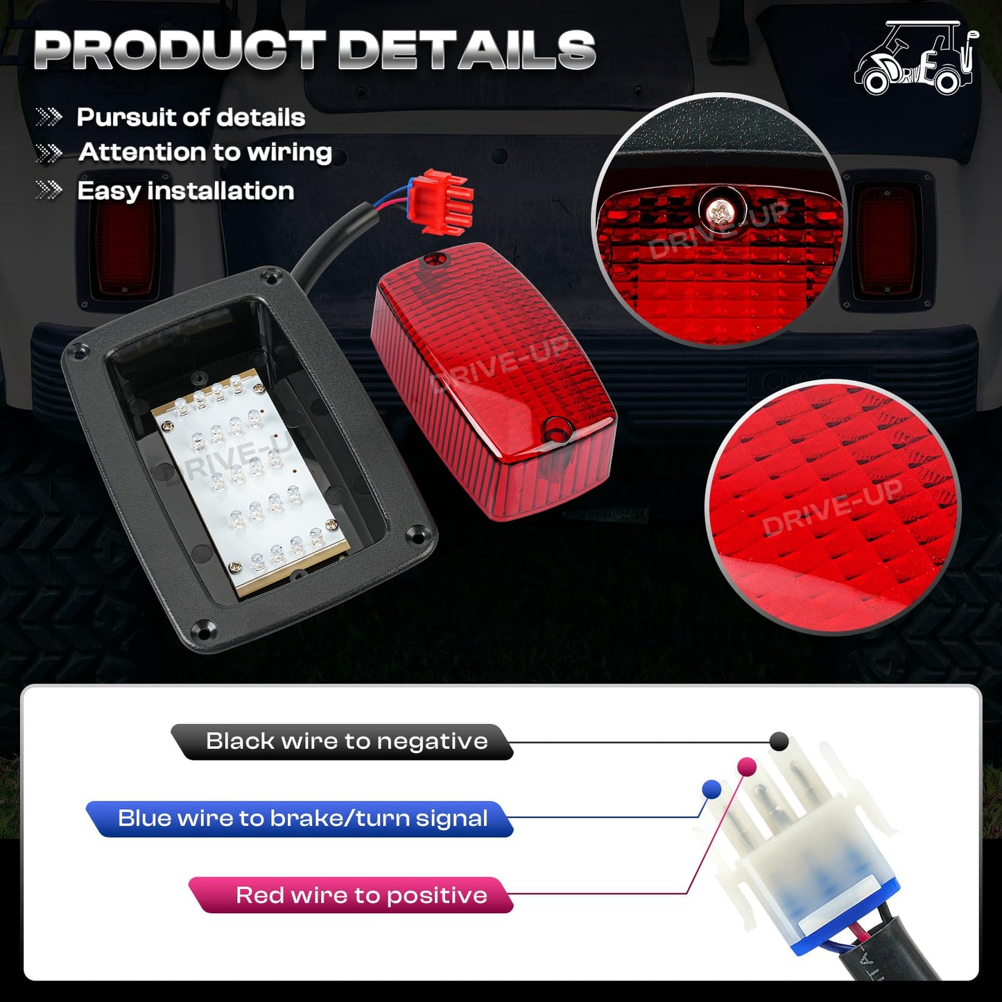 DRIVE UP LED Tail Light Kit for Club Car DS 1982-Up Golf Cart with 3 Wire Club Car Taillights OEM1017035