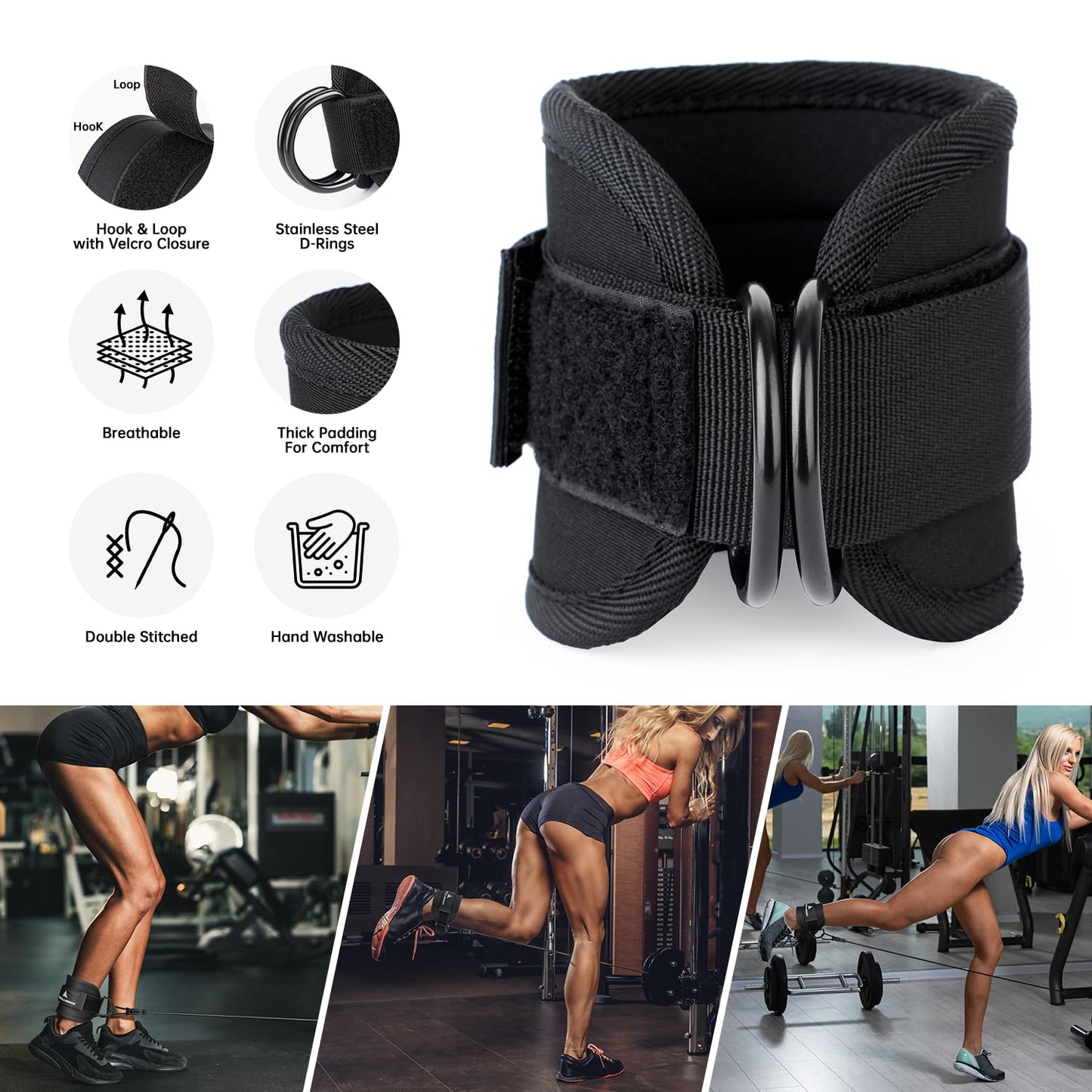 Ankle Resistance Bands with Cuffs, Ankle Bands for Working Out, Leg Resistance Bands for Women and Men, Ankle Exercise Bands for Kickbacks Hip Glutes Fitness Training, Ideal Butt Workout Equipment