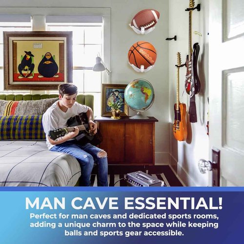 Wall-Mounted Left & Right Hand Sculptured Ball Holders – Basketball, Volleyball, Soccer & Football Display – Sports Room Decor, Basketball Wall Mount for Man Caves & Memorabilia Showcase - White