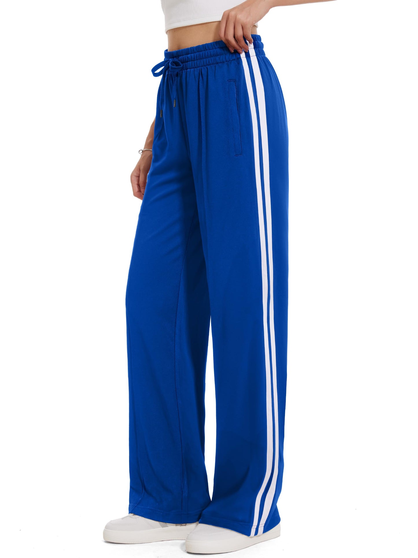 Tapata Petite Women's 28" Inseam Active Track Pants Striped Loose Fit Running Sporty Bottoms Travel Athletic Jogging, Blue, XL