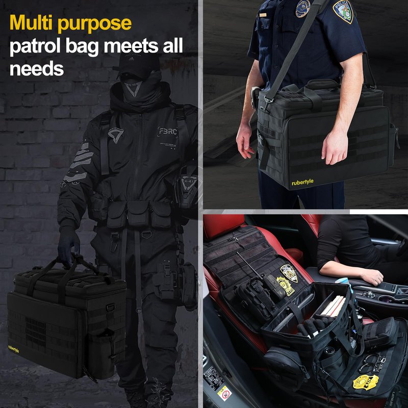 rubertyle Car Front Seat Organizer | Patrol Bag | large police duty Bag | 45L size 17" laptop compatible | Military Duffle for patrol, Gym, Camping, Hunting, Range | DIY space