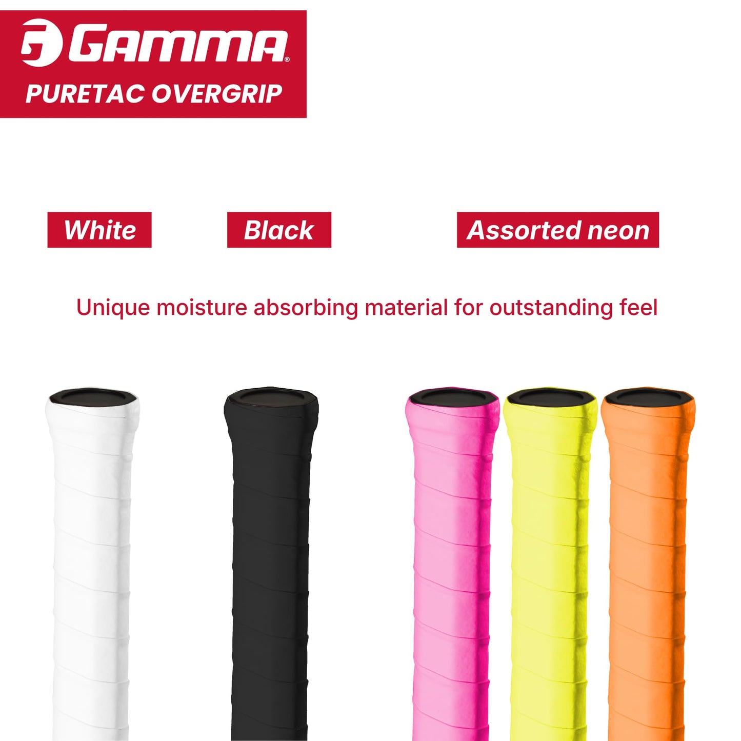 Gamma PureTac Pickleball Over Grip, Moisture-Absorbing Grip Tape for Pickleball Paddles with Maximum Tack and Traction, Premium Pickleball Equipment for Practice and Tournament Play, White