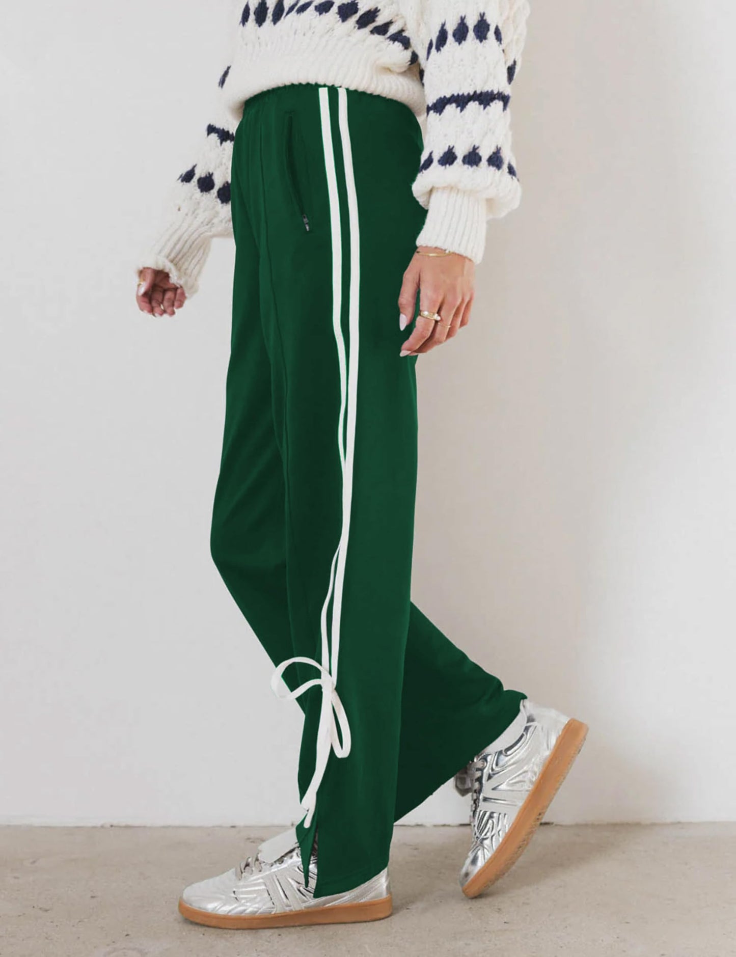 Jianzhixiao Women's Y2K Baggy Sweatpants Wide Leg Joggers Elastic Waist Striped Athletic Track Pants Lounge Casual Wear(Green-M)