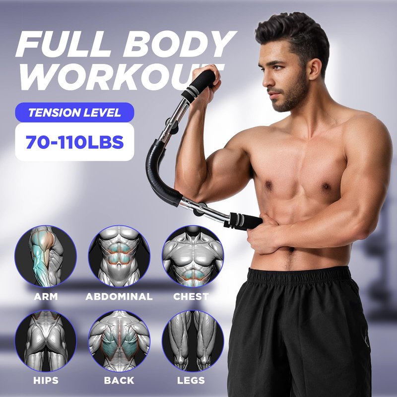 M Mike Sport Twister Arm Trainer, Adjustable Chest Workout Equipment, Twister Arm Chest Exerciser Home Gym Strength Trainer, Portable Detachable Spring Workout Bar Home Fitness Equipment,70-110lbs