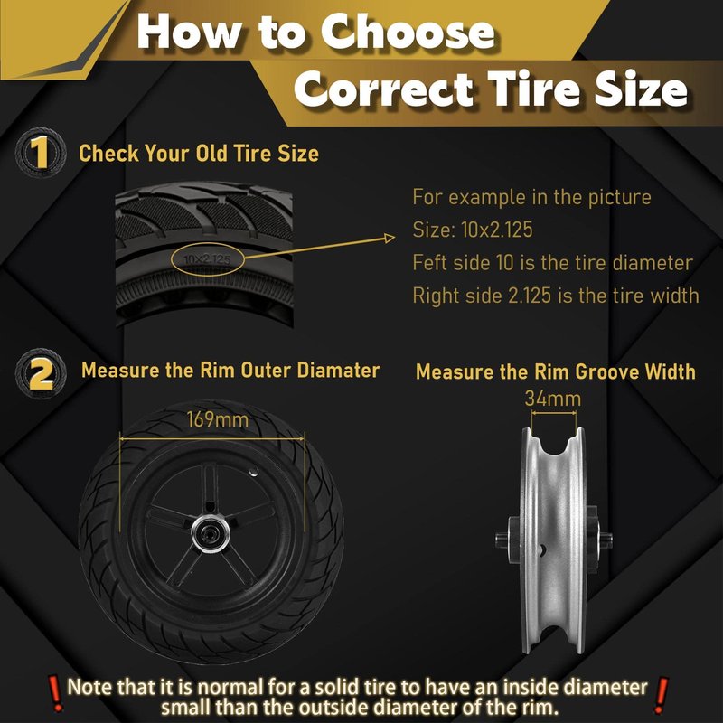 Felixstory 10 inch Solid Rubber Tire, 10x2.125 Tubeless Tyre for iScooter iPlus isinwheel S9 Max Gotrax G4/Xr/V2 Electric Scooter, 10x2/54-152 Puncture-Proof Explosion-Proof Wheel Black 1pc