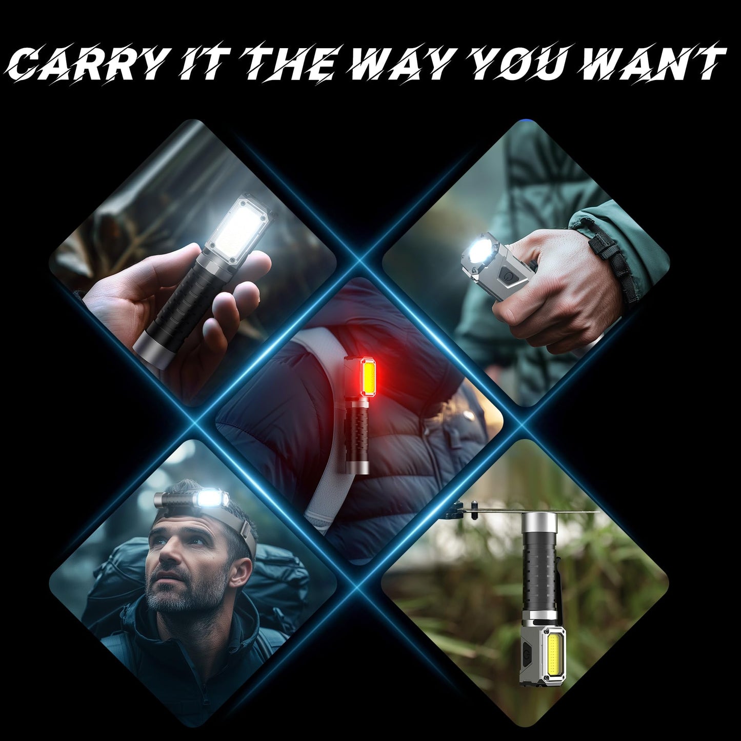 Anhay 2000LM Rechargeable EDC Flashlight, Magnetic Pocket Flashlight with Red Green Light, 5 Modes LED & COB Floodlight, Mini Flashlight for Camping, Hiking, Emergency, Home Use