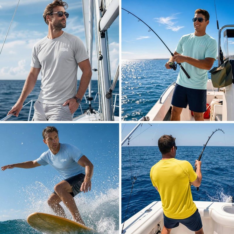 Men's Swim Shirt - UPF 50+ UV Protection Rash Guard | Quick-Dry Athletic T-Shirt for Fishing & Surfing