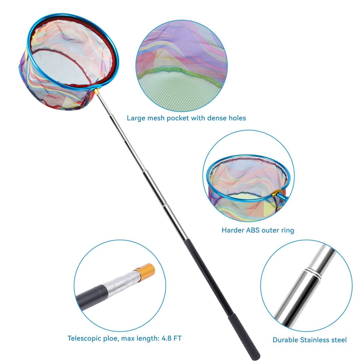 Autokcan 2PCS Fishing Net with Bucket, Retractable Fishing Landing Net, Collapsible Youth Sand Bucket, Youth Fish Butterfly Catching for Freshwater Saltwater Outdoor Activities