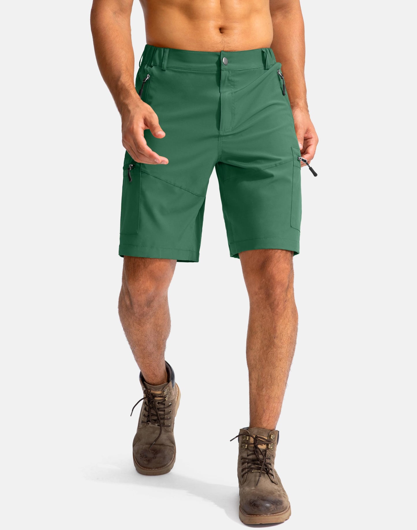 Pudolla Men's Hiking Cargo Shorts 9" Lightweight Outdoor Work Shorts for Men Travel Golf Camping Casual with 5 Zipper Pockets(Green XX-Large)