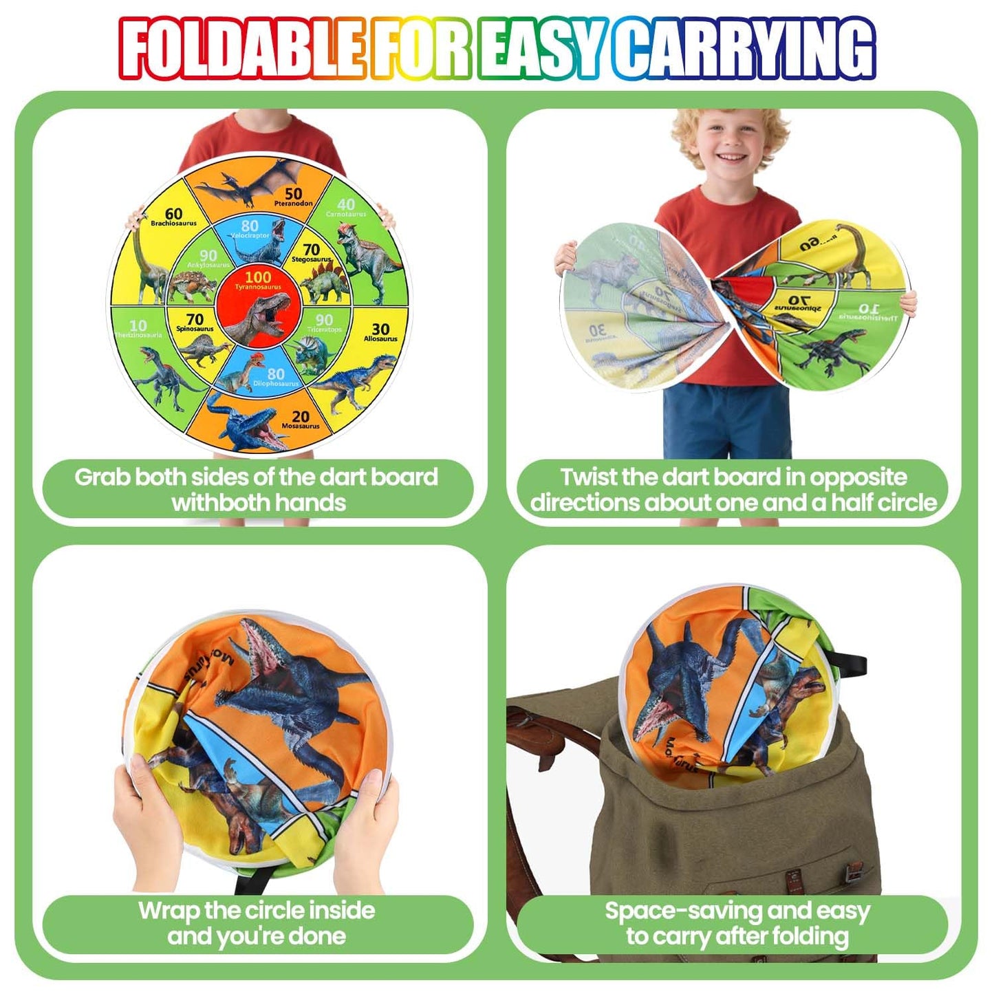 30 Inch LED Dart Board Kids Game,12PCS Sticky Balls,Indoor/Outdoor Sports Carnival Games Yard Party, Suitable for 3 4 5 6 7 8 9 10 Years Old Boys and Girls Birthday Gifts Dinosaur Toys