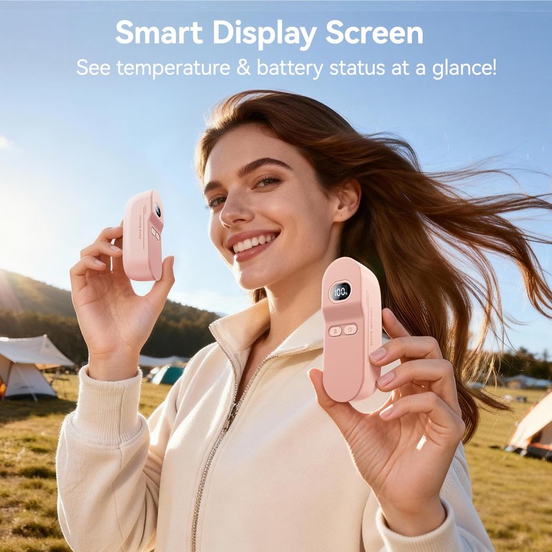 DIGIX Hand Warmers Rechargeable 2 Pack, 6000mAh Electric Hand Warmers Reusable with 5 Temps and AI Smart Chip, 3-Side Heating Magnetic Handwarmers with LED Display for Outdoor Camping Hunting (Pink)