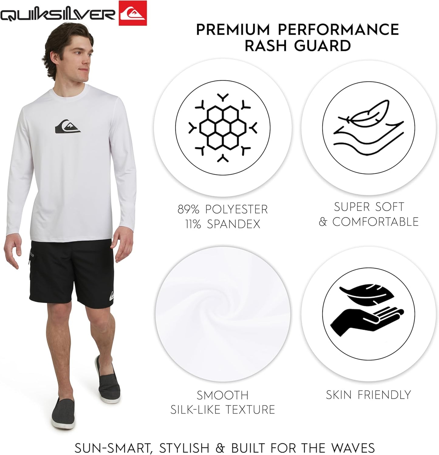 Quiksilver Men's UPF 50 Long Sleeve Rash Guard Swim Shirt - Regular Fit | Sizes S-XXL
