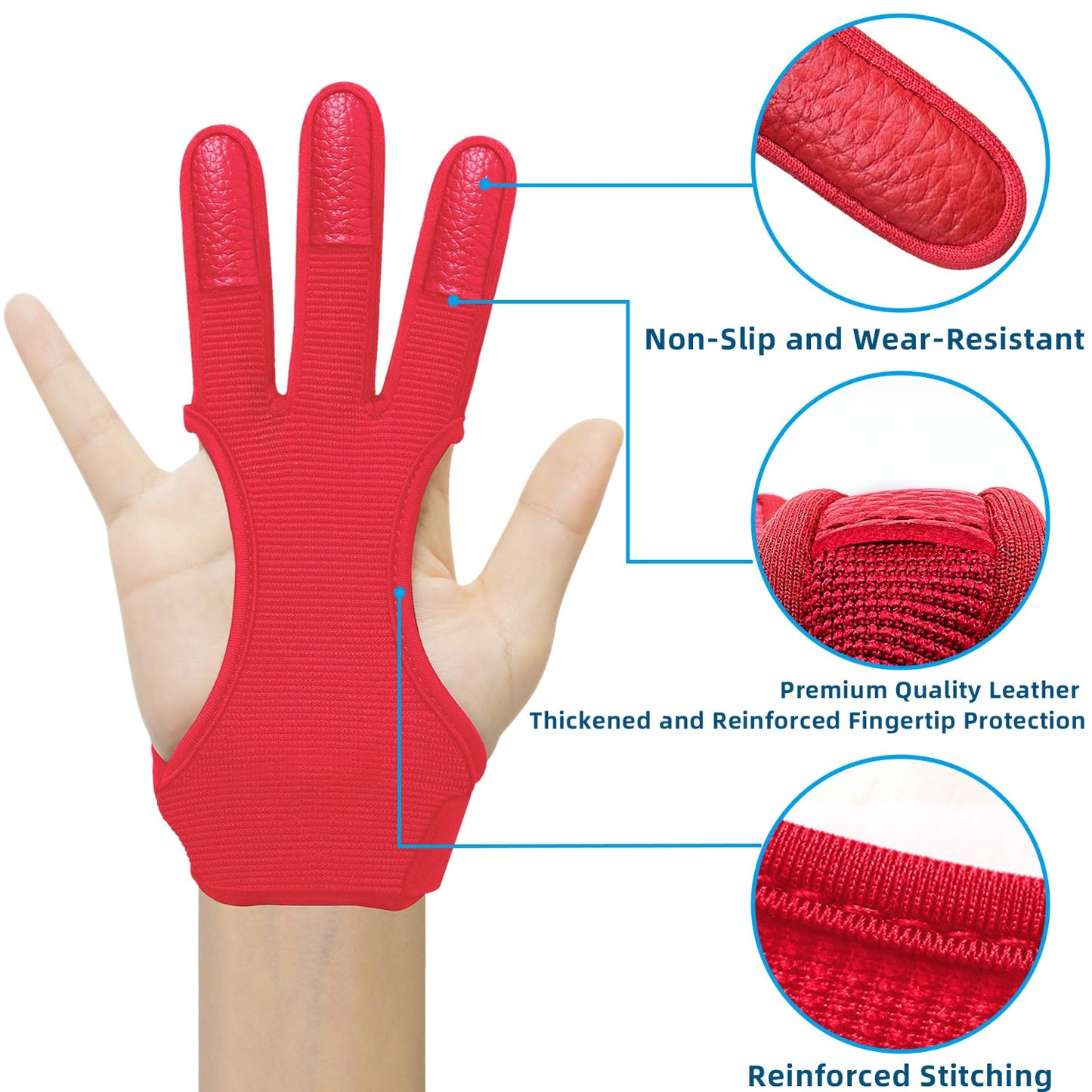 Seektop Archery Gloves Shooting Hunting Leather Three Finger Protector for Youth Adult Beginner (Red, S)