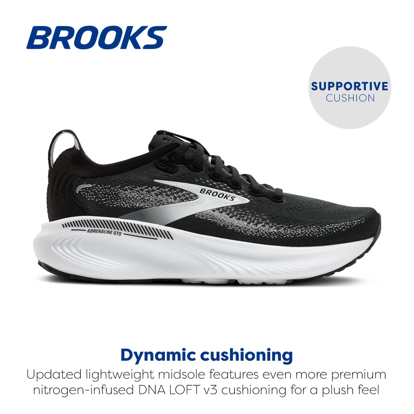 Brooks Women’s Adrenaline GTS 25 Supportive Running & Walking Shoe - Black/Grey/White - 9.5 X-Wide