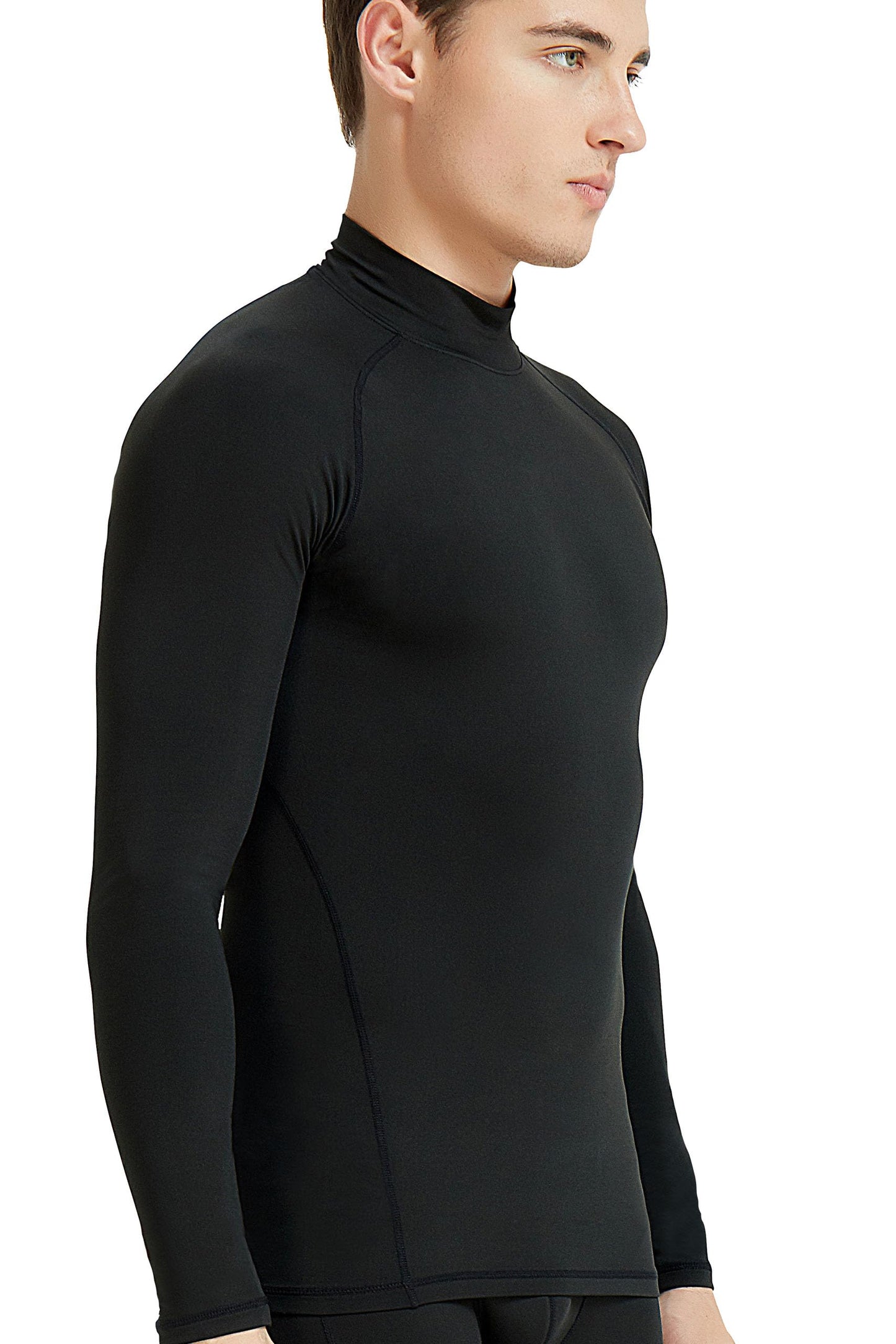 COOLOMG Mens Base Layer Top Thermal Fleece Lined Compression Long Sleeve Shirts Mock Black XL