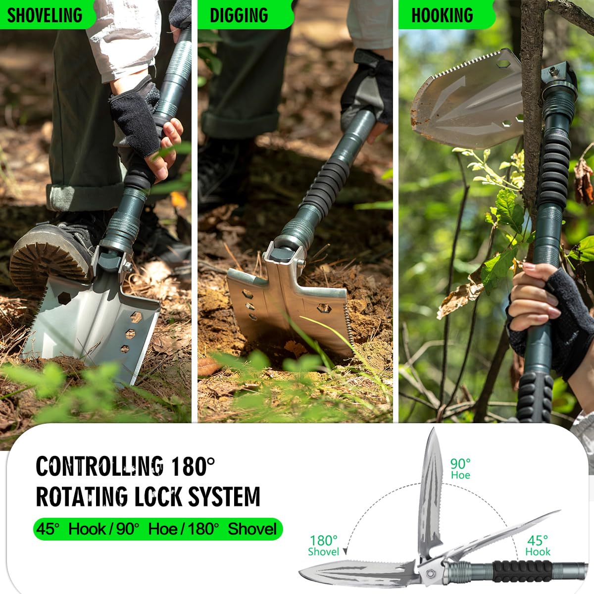 ZENHOSIT Survival Shovel with Camping Axe: Multifunctional Tactical Gear for Outdoor Adventure - 180 Degree Folding Camping Shovel Multi-Tool with Carry Pouch for Outdoor Camping Hiking