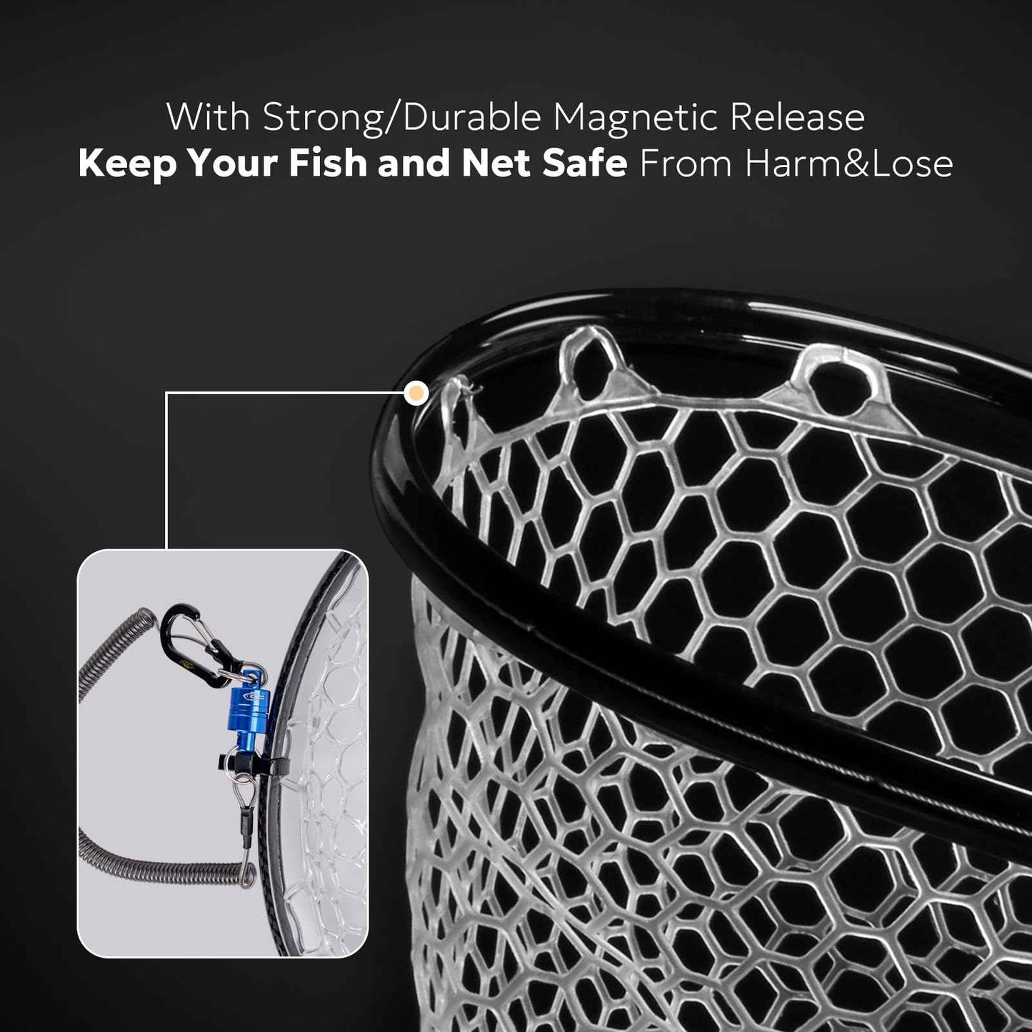 SF Fly Fishing Stealth Carbon Fiber Landing Net Soft Silicone Rubber Mesh Steelhead Catch and Release Net with Black Magnetic Net Release Combo Kit