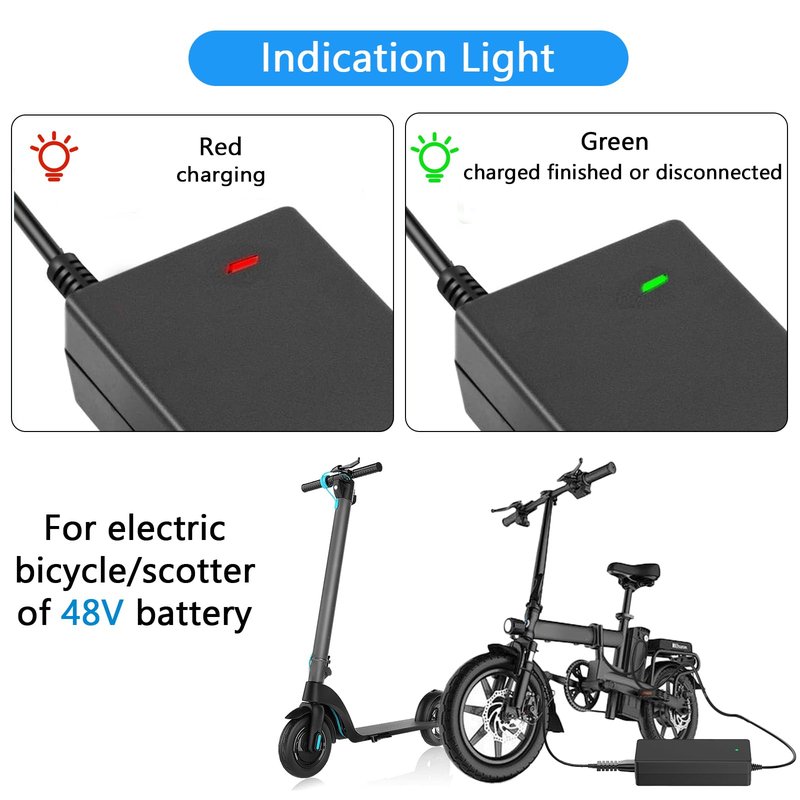 Panamalar 54.6V 2A Electric Bike Charger for 48V E-Bike Lithium Battery, Electric Scooter Power Charger, 3 in 1 Universal Power Adapter Plug for DC Connector with 2.5/2.1mm|8mm 3-Prong|12mm 1-Prong