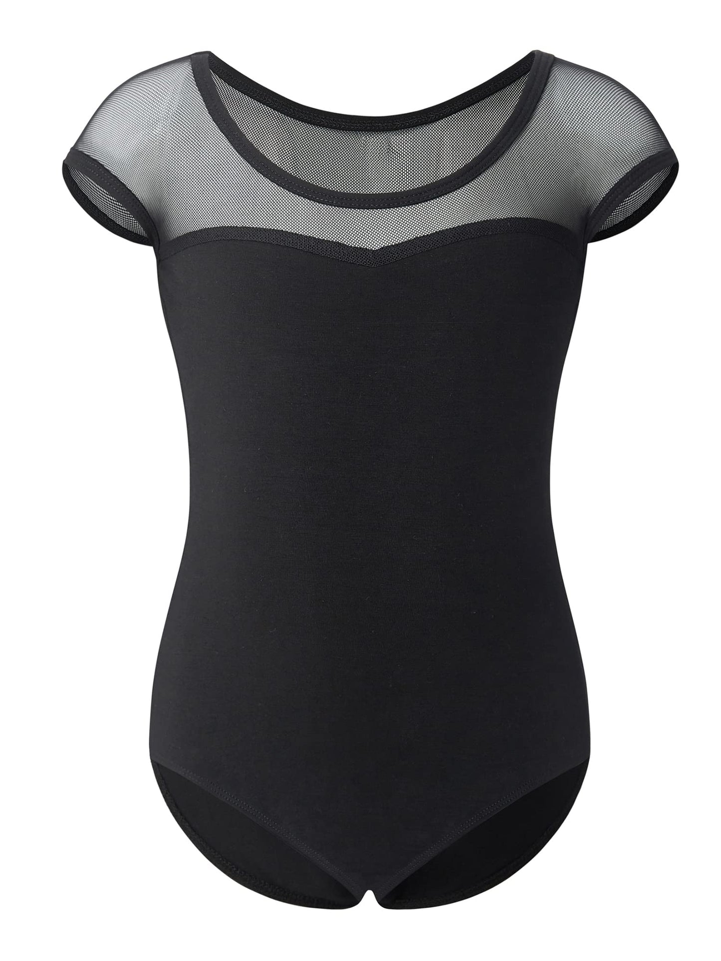 Stelle Black Leotards for Girls Ballet Dance Leotard Mesh Short Sleeve Gymnastics Outfits(Black,90)
