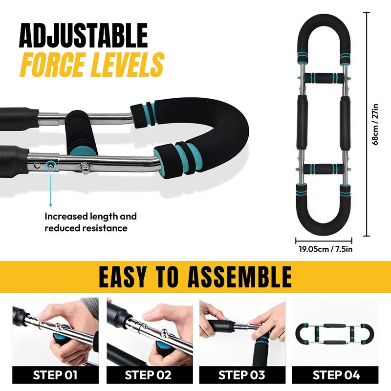 Adjustable Power Twister Bar For Arm Strength, Chest Stength Training Exercise Equipment, Heavy Duty Steel Construction, 66-88 110LBS, Portable Power, Detachable, Home Workout, Fitness. (Red Black)