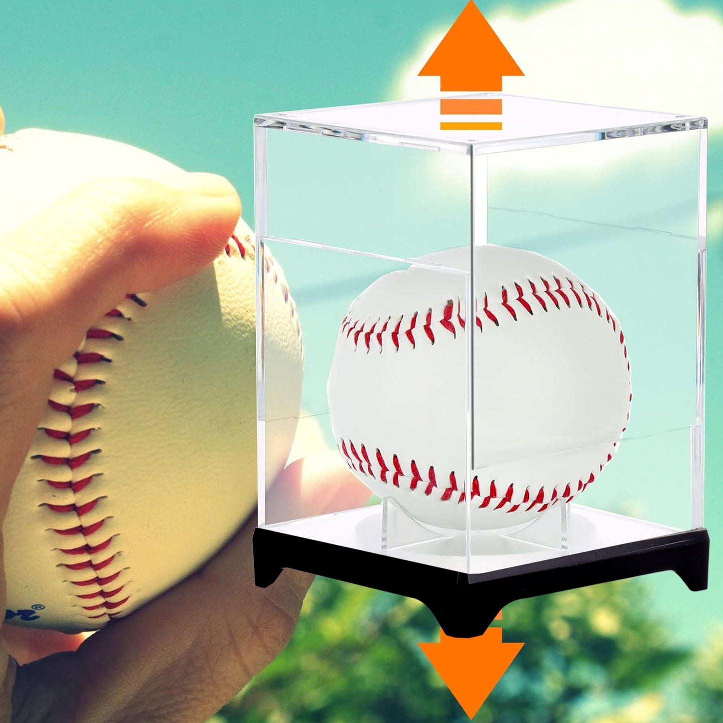 4 Pack（with Base） Baseball Display Case,UV Protected Acrylic Baseball Boxes for Display