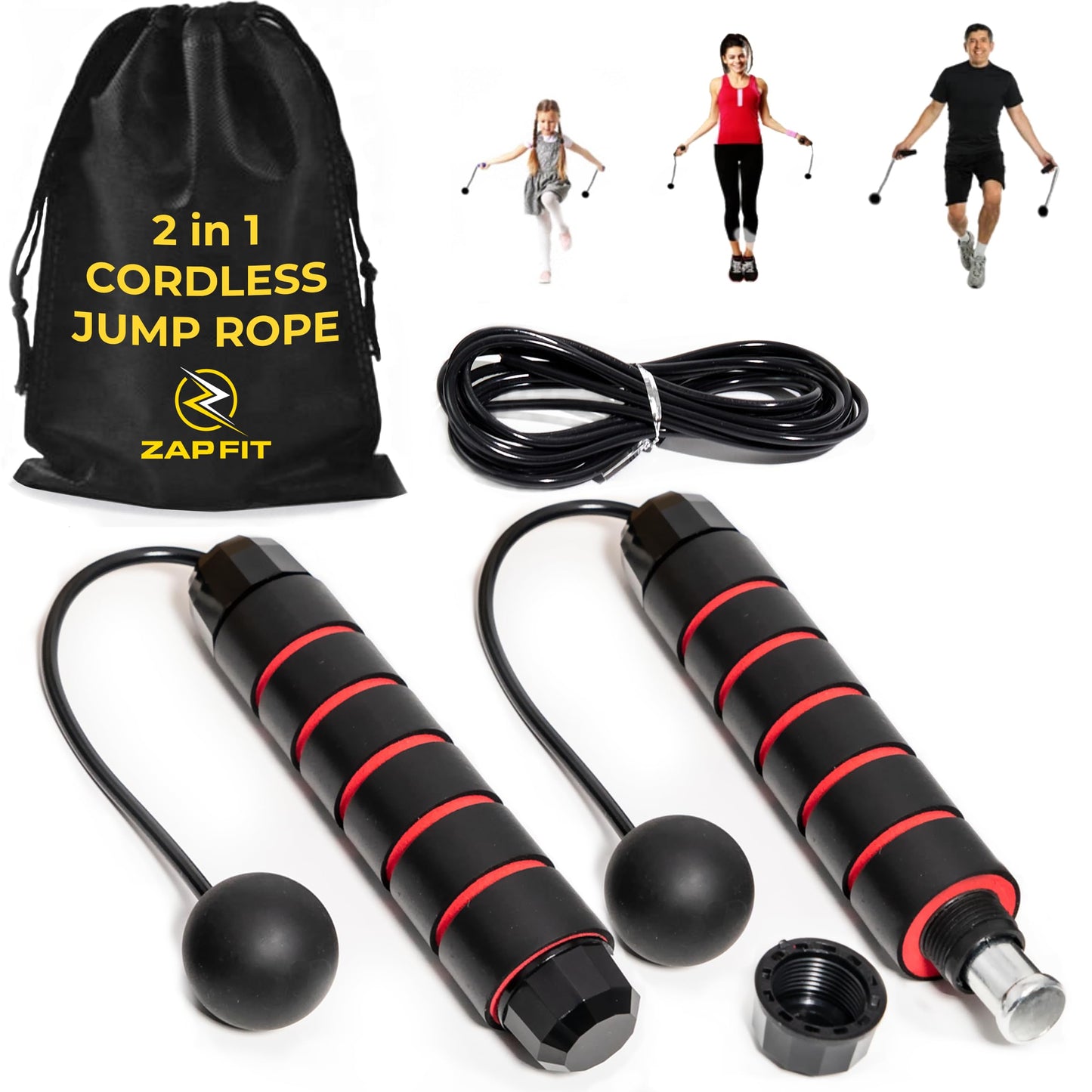 Cordless Jump Rope Weighted Handles + Adjustable Speed Cable | Weighted Ropeless Jump Rope for Weight loss, Fitness, Exercise | Weighted Bod Rope Beachbody for Home and Outdoor Workout