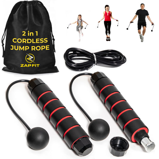 Cordless Jump Rope Weighted Handles + Adjustable Speed Cable | Weighted Ropeless Jump Rope for Weight loss, Fitness, Exercise | Weighted Bod Rope Beachbody for Home and Outdoor Workout