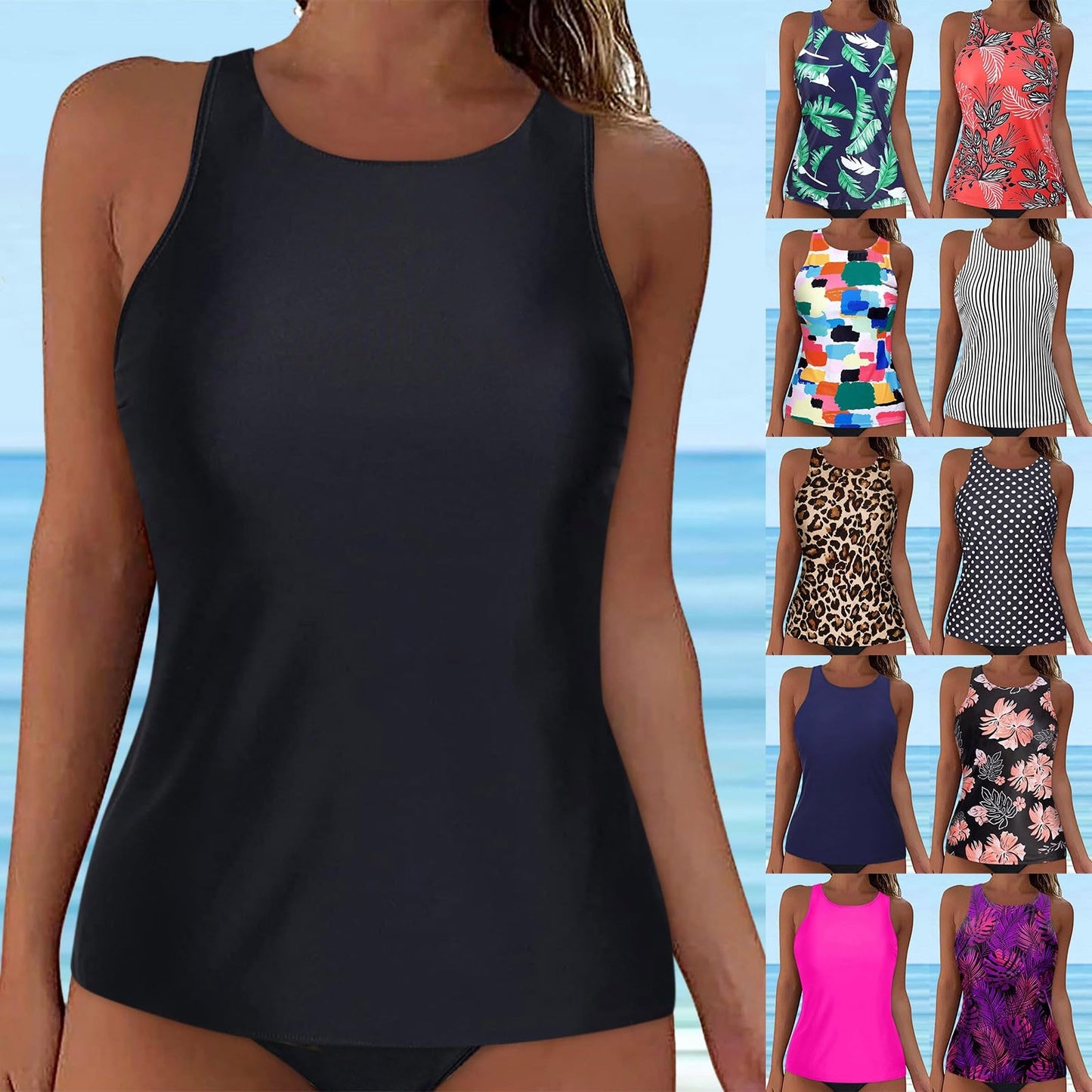 Lightning Deals of Today Prime Tankini Tops for Women High Neck Swim Top Tummy Control Bathing Suit Top Backless Modest Swim Tank Top No Bottom Halter Top