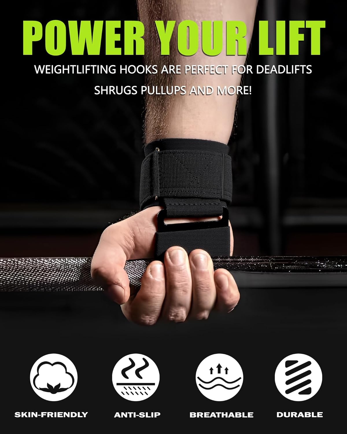 Weight Lifting Hooks - Heavy Duty Wrist Straps for Deadlifts & Pull-Ups | 600 Lbs Capacity with Thick Padding