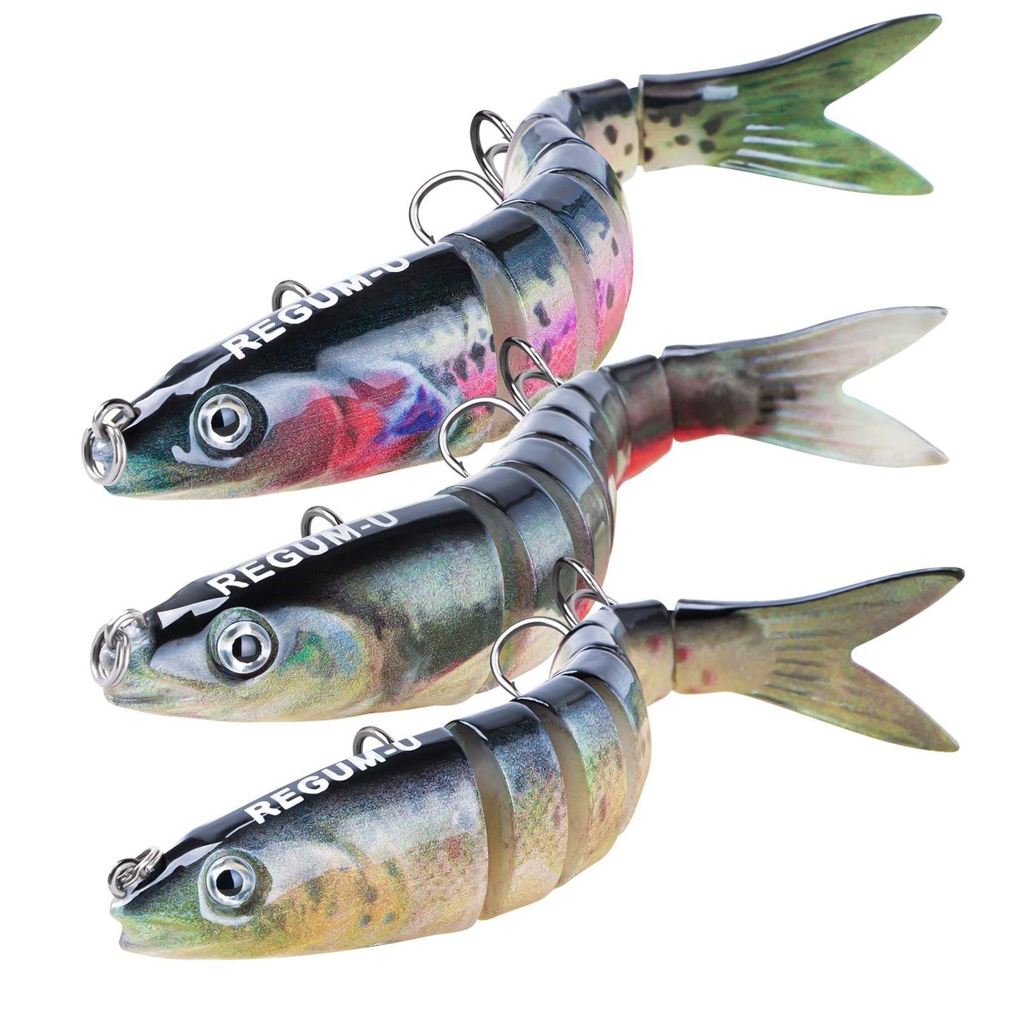 Regum-U Crown Fishing Lures 8 Segment Realistic Swimbait with 3D Eyes Vibrating Actions,Smooth Lifelike Swimming for More Bites,Reinforced Fiber Joint