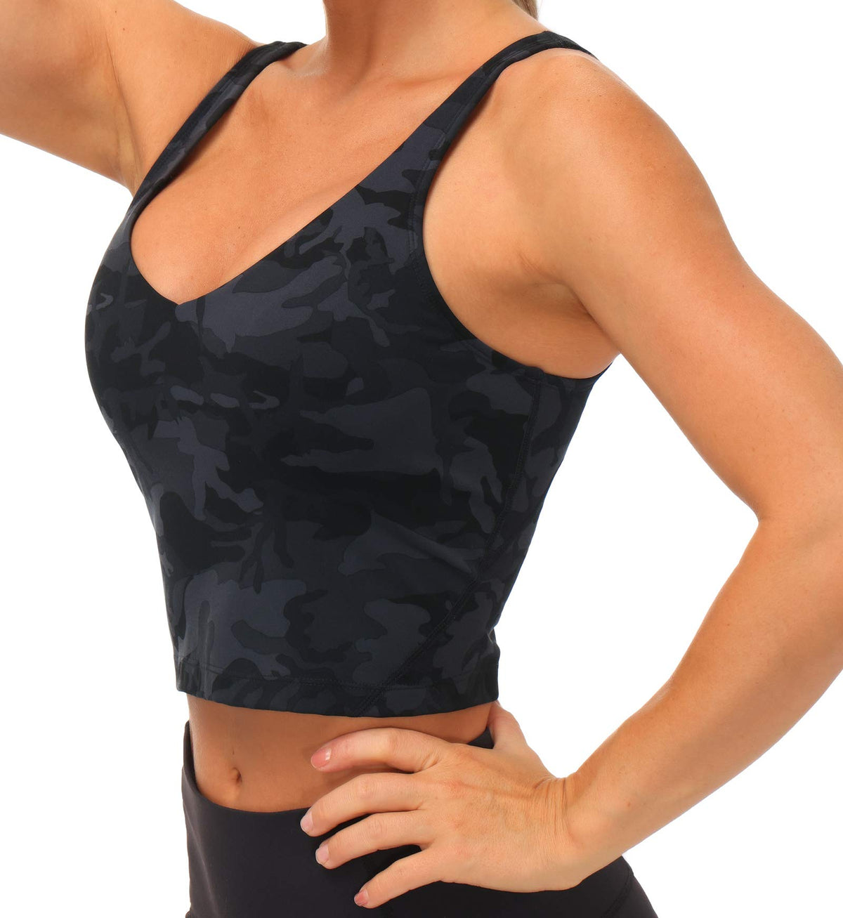 THE GYM PEOPLE Womens Camo Longline Sports Bra Wirefree Padded Medium Support Yoga Bras Gym Running Workout Tank Tops