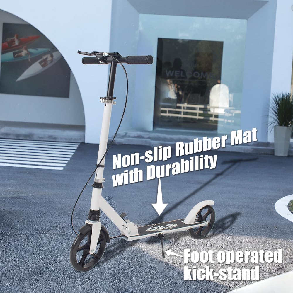 ANLIK Kick Scooter for Ages 6+ Kids, Teens & Adults - Foldable, Non-Slip PU Wheels, 4 Adjustable Levels, Max Load 330 LBS, Smooth Ride Everywhere (White)