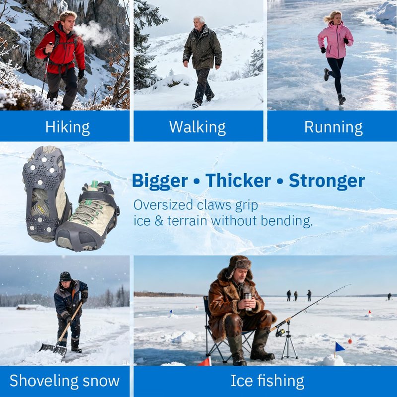 Ice Cleats for Shoes and Boots, Upgraded 28 Spikes Traction Cleats - Stainless Steel Shoe Spikes for Snow and Ice, Anti Slip Silicone Ice Grippers for Men/Women’s Winter Walking, Running