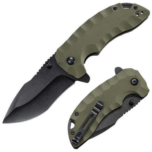 KEXMO Pocket Knife for Men - 2.99'' 8Cr14MoV Blade G10 Handle Folding Pocket Knife with Clip - Small EDC Knife for Tactical Hunting Camping Hiking Survival Gift for Men Dad Husband Women, Green