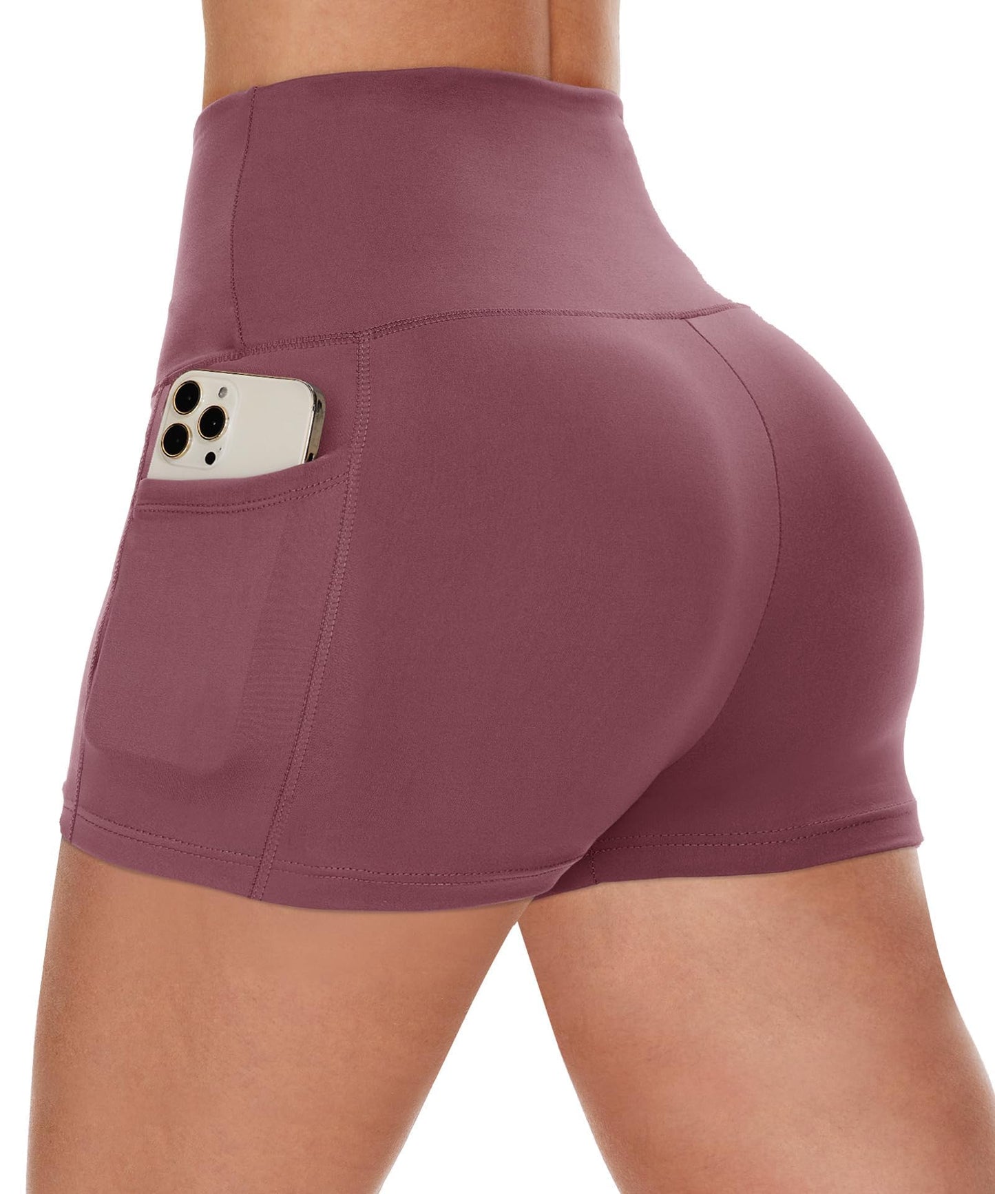 CAMPSNAIL Biker Shorts Women with Pockets - 3"/5"/8" High Waisted Workout Spandex Tummy Control Gym Running Yoga Shorts Dark Pink