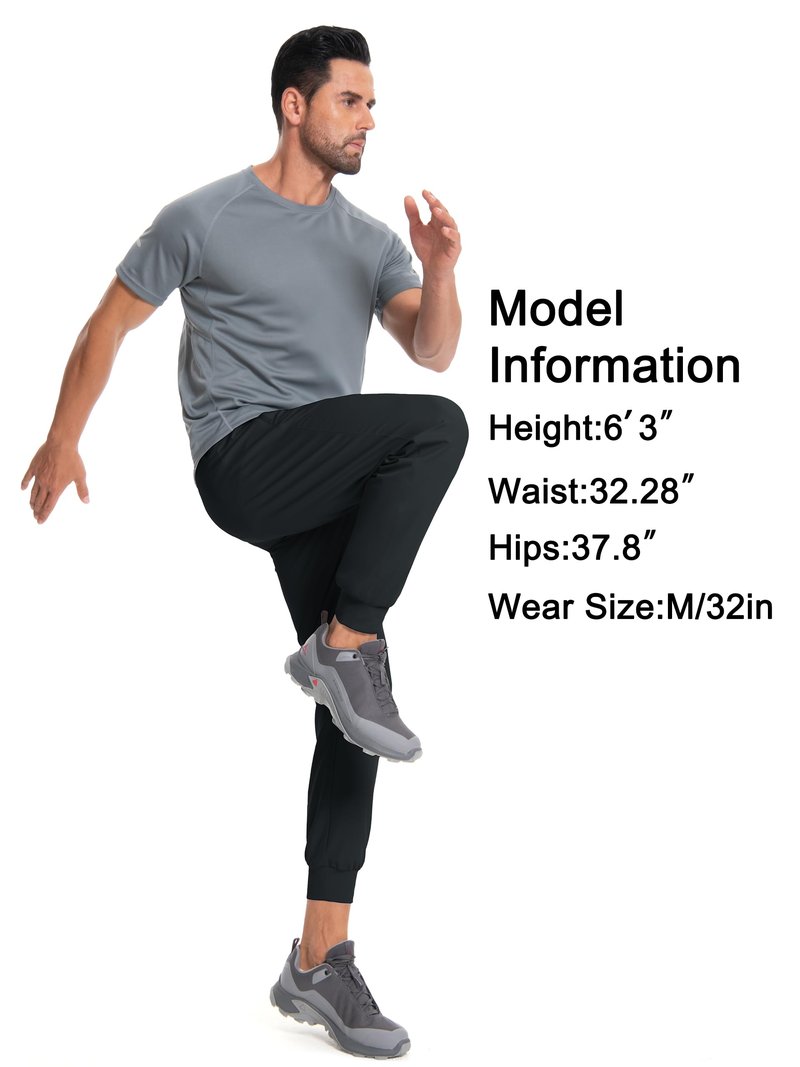 Tallemon Tall Mens Joggers 34 Inseam Long Sweatpants with 3 Zipper Pockets Lightweight Athletic Tapered Pants, Black, Large