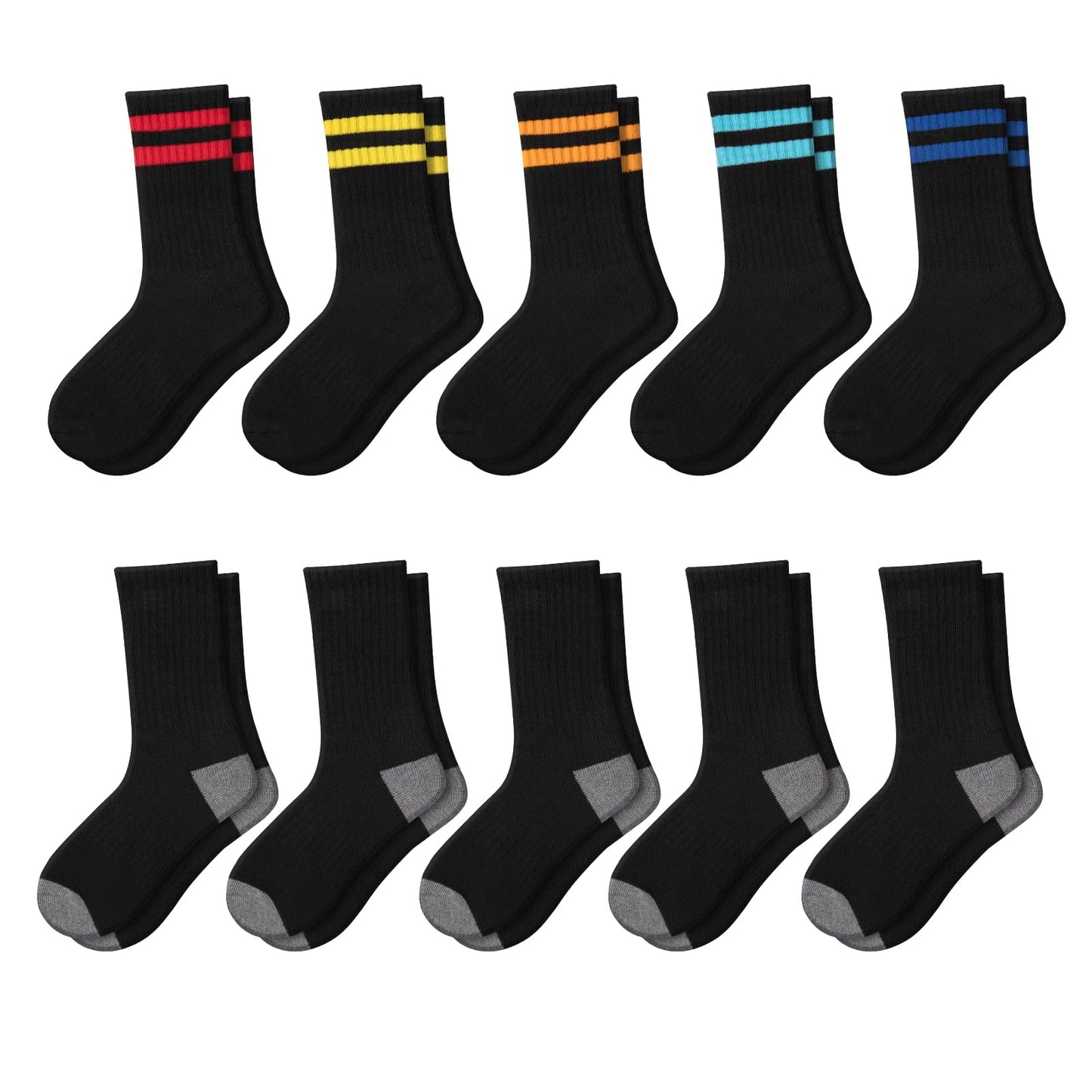 Comfoex 10 Pairs Boys Crew Socks Sports Athletic Long Calf Socks For Kids 4-10 Years Old With Cushioned Sole